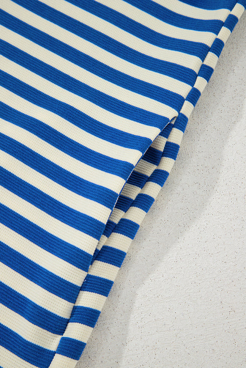 Preppy Stripe Contrast Collar Split Neck Flutter Sleeve T Shirt Dress